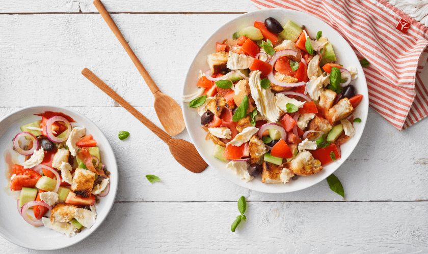 Panzanella Salad with Charred Tomato Puree and Grilled Bread