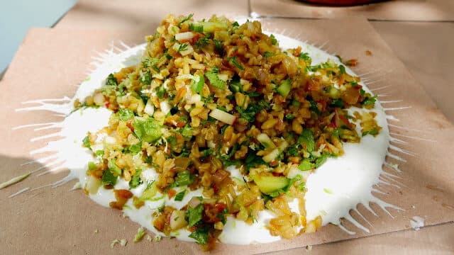 Freekeh and Herb Salad with Yellow Beet and Labneh