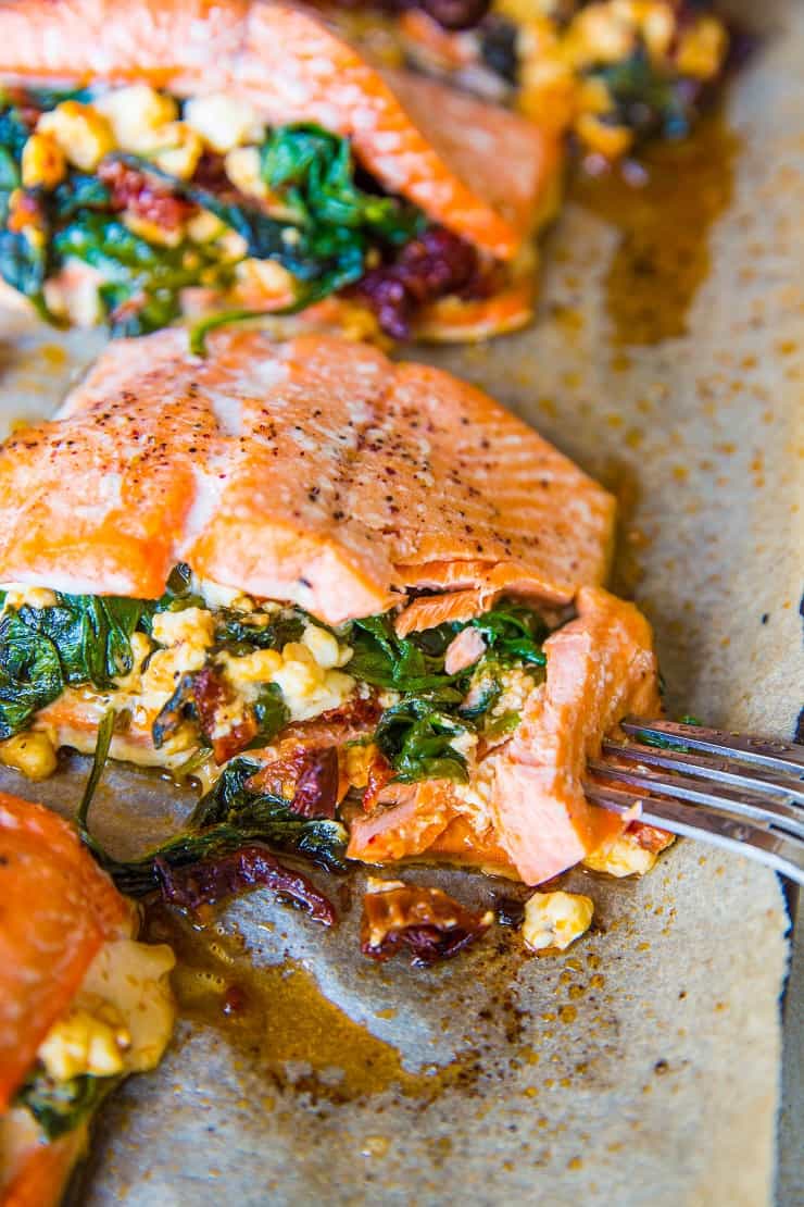 Apricot Chili Salmon Stuffed with Spinach and Shitake
