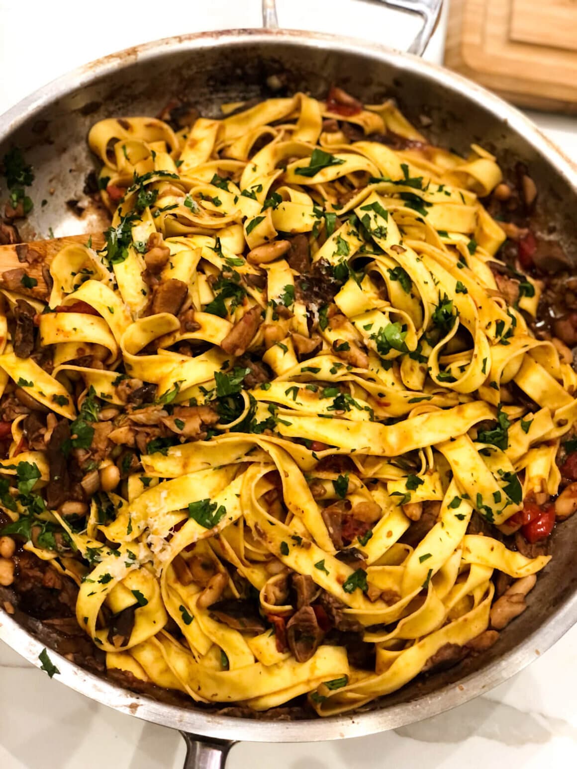 Pappardelle with Mushroom and White Bean Ragu