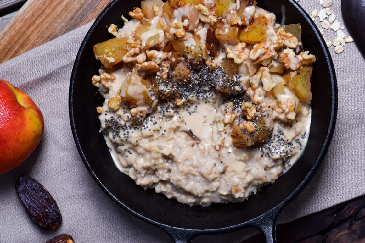 Apple Pie Tahini Oats with Chia and Walnuts