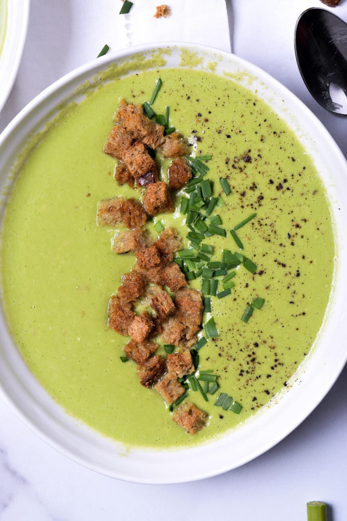 Creamless Asparagus Soup with Whole Grain Croutons