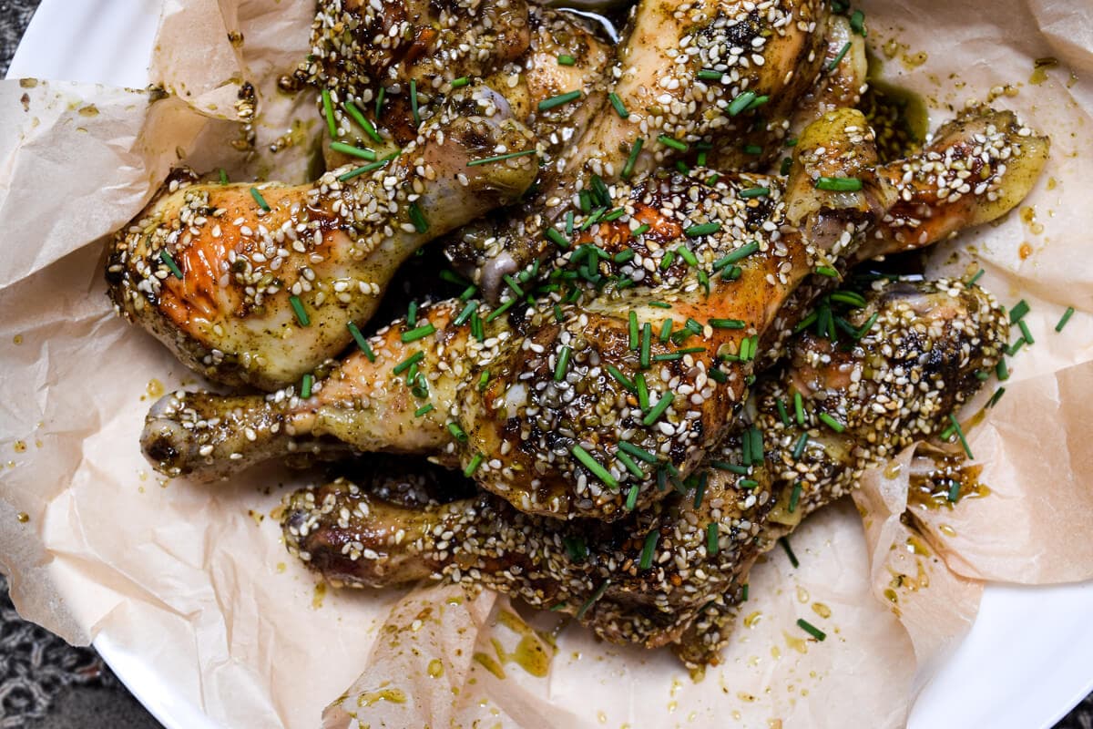 Sesame Za’atar Crusted Chicken Cutlets with Cucumber Salad