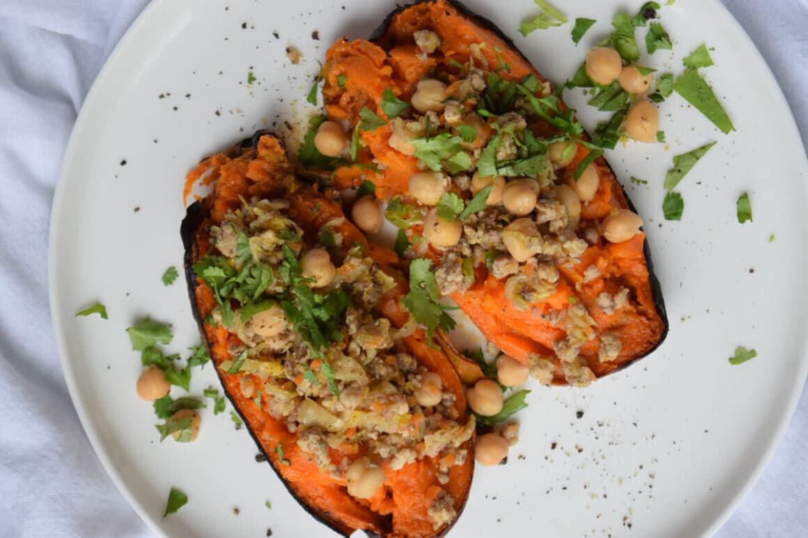 Chicken and Chickpea Loaded Sweet Potato