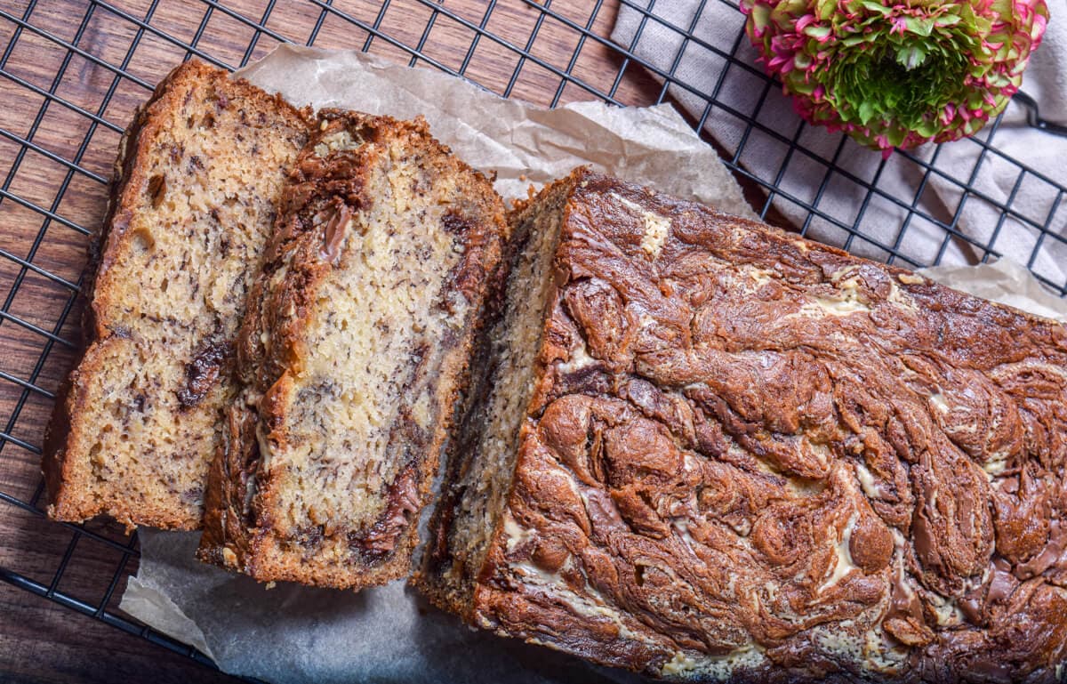 Nutella Tahini Swirl Banana Bread - recipe by Carolyn Cohen