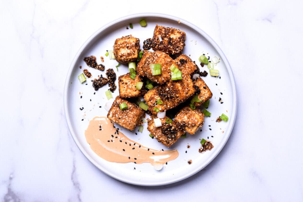 Marinated Crispy Tofu with Sriracha Tahini