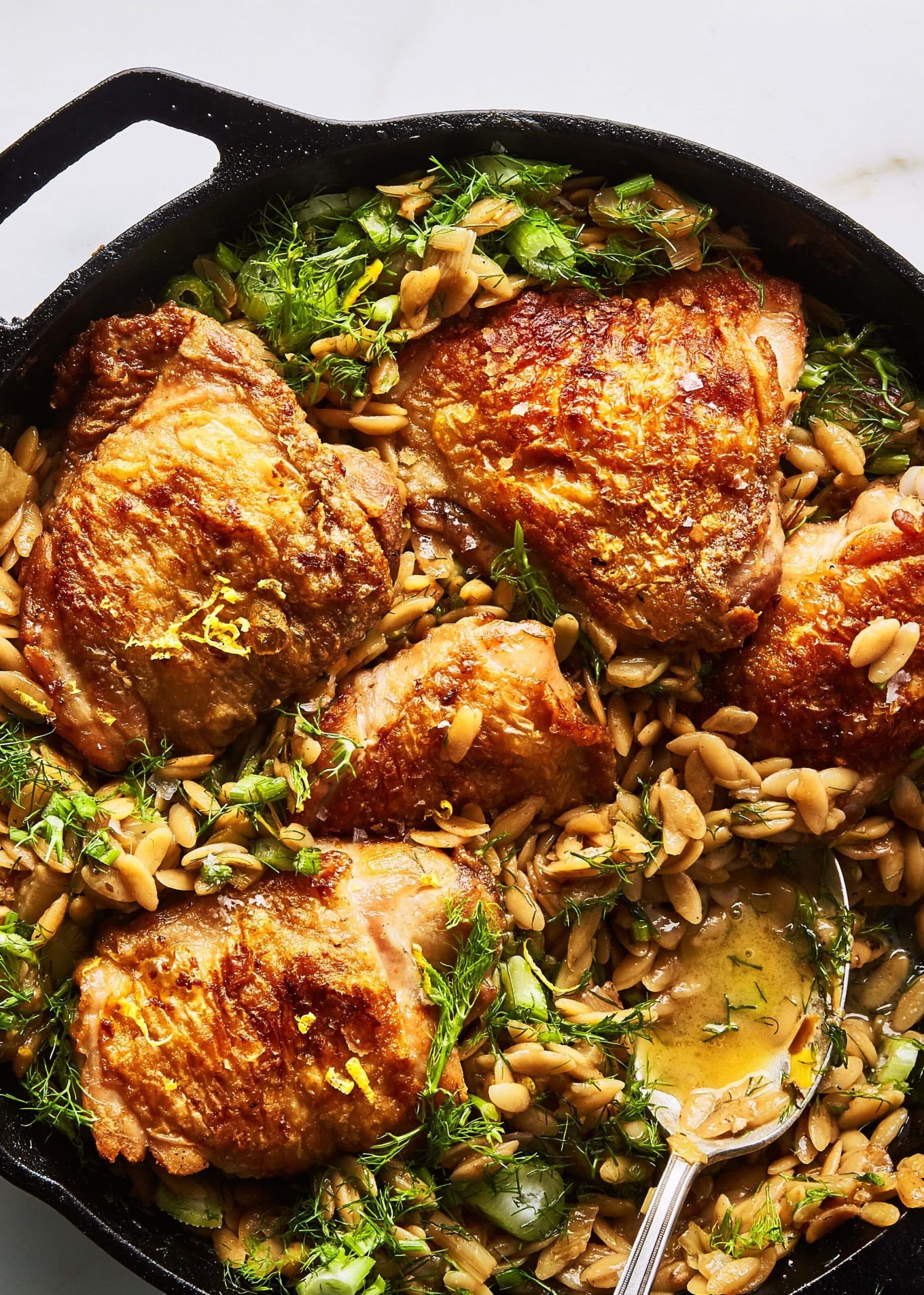 Crispy Skinned Lemony Sicilian Chicken with Orzo - chicken & turkey recipe by Carolyn Cohen