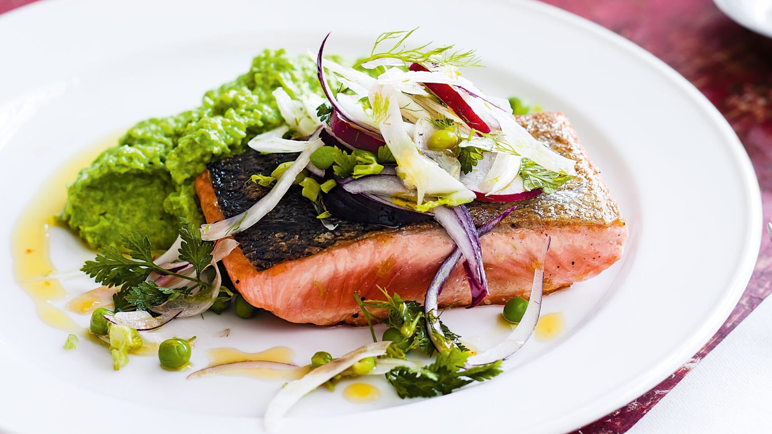 Moroccan-Spiced Seared Salmon with Fennel and Radish Salad - fish recipe by Carolyn Cohen